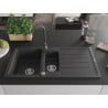 Mexen Andres chiuvetă de granit 1,5 compartimente cu scurgător și baterie de bucătărie Telma, negru cu pete - 6515-76-670200-76