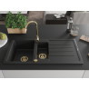 Mexen Andres chiuvetă de granit 1,5-camere cu picurător și baterie de bucătărie Telma, negru - 6515-77-670200-50