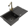 Mexen Pablo chiuvetă de granit cu 1 compartiment cu scurgător și baterie de bucătărie Duero, negru/auriu metalic
