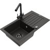 Mexen Pablo chiuvetă din granit cu o cuvă și picurător și baterie de bucătărie Duero, negru/auriu metalizat