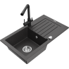 Mexen Pablo chiuvetă de bucătărie din granit cu o cuvă și picurător, cu baterie Duero, negru cu puncte - 6510-76-671600-70