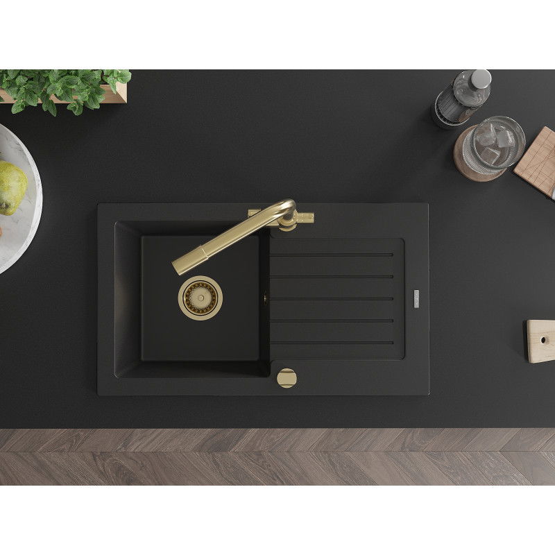 Mexen Pablo 1-medencés gránit mosogató csepegtetővel és Duero konyhai csapteleppel, fekete - 6510-77-671600-50