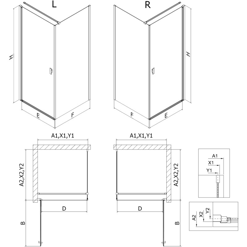 Mexen Mist-B cabina de duș cu ușă batantă 100 x 100 cm, transparent, gri metalic periat - 8A2T-100-100-66-00