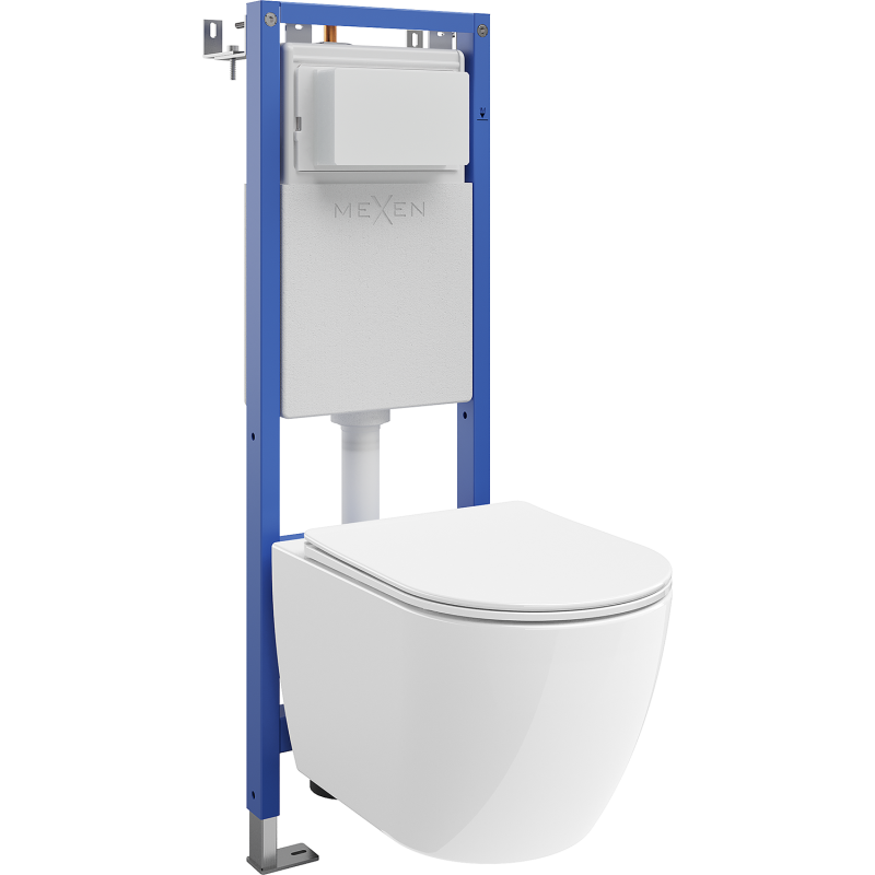 Mexen Lena set îngropat pentru WC, cadru îngust, de colț Tex W cu vas WC 2.0 și capac cu închidere lentă, alb