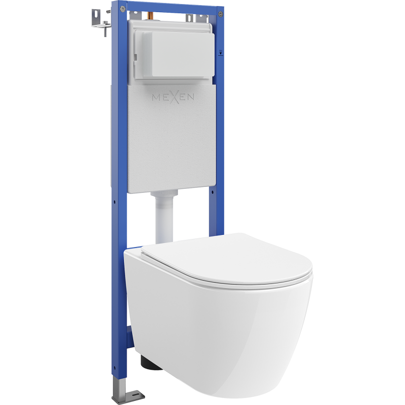 Mexen Rico set îngropat WC cadru îngust, colțar Tex W cu vas WC 2.0 Tornado și capac cu cădere lentă, alb - 61053072L4000T