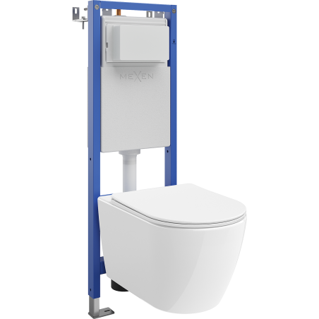 Mexen Rico set îngropat WC cadru îngust, colțar Tex W cu vas WC 2.0 Tornado și capac cu cădere lentă, alb - 61053072L4000T