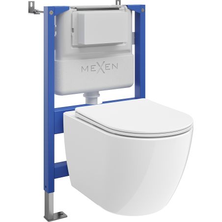 Mexen Lena set încorporat WC cadru pneumatic Tex Air XS-F cu vas WC 2.0 Tornado și capac cu cădere lentă, alb