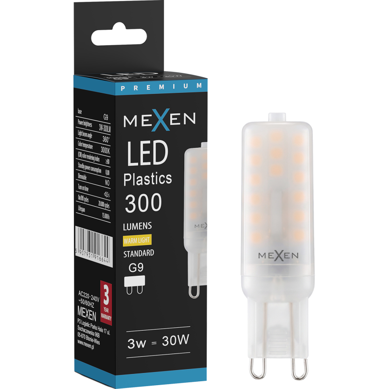 Mexen Aura LED izzó G9, 3W, Meleg - 3000K, 300 lm - L120-G9-0330-01