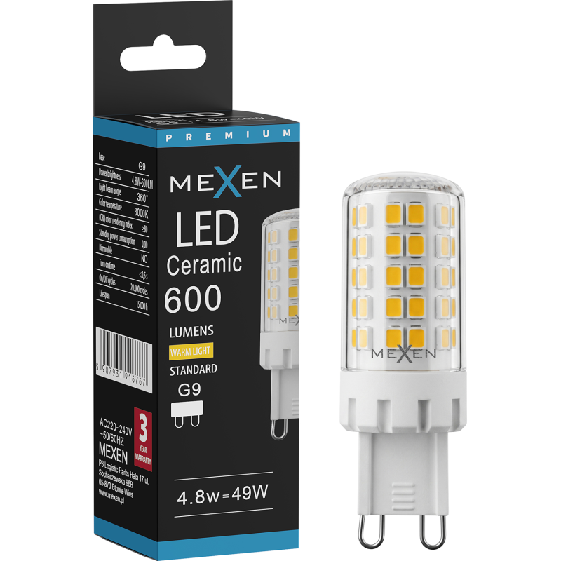 Mexen Aura LED Izzó G9, 4,8W, Meleg - 3000K, 600 lm - L121-G9-0530-01