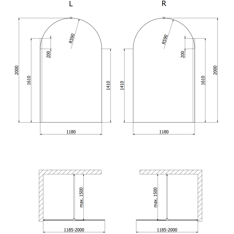 Mexen Kioto-Q Walk-in zuhanyfal 120 x 200 cm, átlátszó 8 mm, króm - 800-120-101-01-00-Q