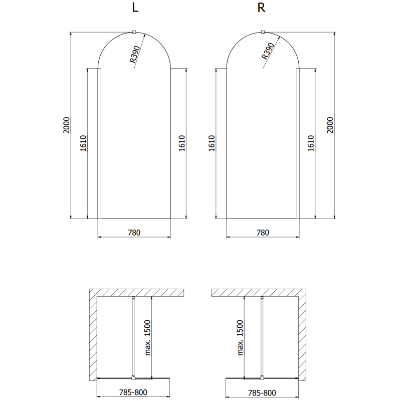 Mexen Kioto-Q Walk-in zuhanyfal 80 x 200 cm, átlátszó 8 mm, fehér - 800-080-101-20-00-Q