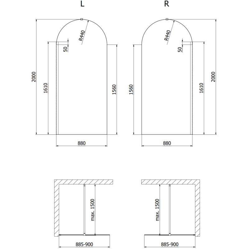 Mexen Kioto-Q Walk-in zuhanyfal 90 x 200 cm, áttetsző 8 mm, arany - 800-090-101-50-00-Q