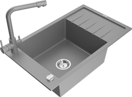 Mexen Elias chiuvetă granit 1-cu un compartiment cu scurgător și baterie de bucătărie Duero, gri - 6511-71-671600-71