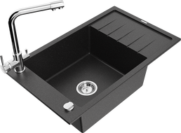 Mexen Elias chiuvetă de bucătărie din granit cu 1 compartiment, cu scurgător și baterie Duero, negru/argintiu metalic