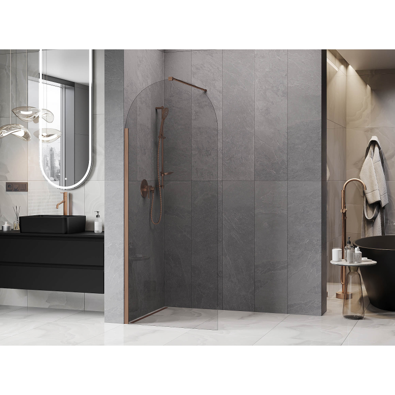 Mexen Kioto-Q perete de duș Walk-in 80 x 200 cm, transparent 8 mm, cupru periat - 800-080-101-65-00-Q