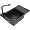 Chiuvetă granit Mexen Elias 1-cam cu scurgător și baterie Duero, negru/argintiu metalizat - 6511-73-671600-70-B
