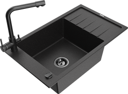 Mexen Elias chiuvetă de granit cu 1 compartiment cu scurgător și baterie de bucătărie Duero, negru/argintiu metalic