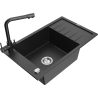 Mexen Elias chiuvetă de granit cu 1 compartiment și scurgător și baterie de bucătărie Duero, negru/metalic argintiu