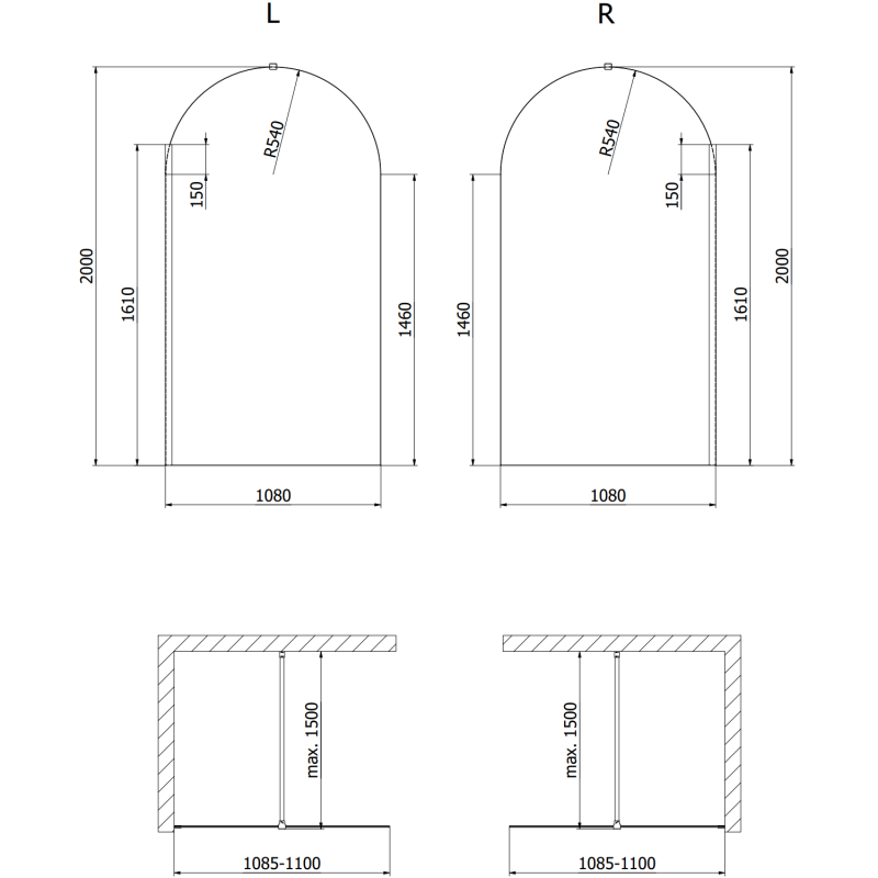 Mexen Kioto-Q Walk-in zuhanyfal 110 x 200 cm, átlátszó 8 mm, gun metal - 800-110-101-95-00-Q