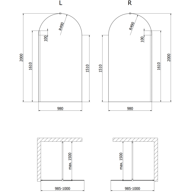 Mexen Kioto-Q Walk-in zuhanyfal 100 x 200 cm, átlátszó 8 mm, kefélt nikkel - 800-100-101-97-00-Q