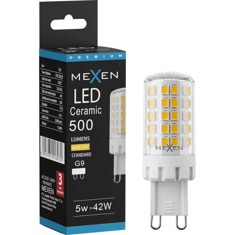 Mexen Aura LED izzó, szabályozható, G9, 5W, Meleg - 3000K, 500 lm - L122-G9-0530-01