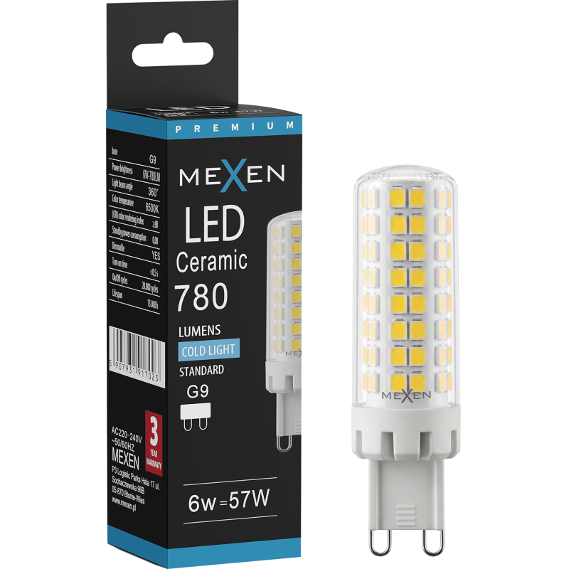 Mexen Aura LED izzó, tompítható G9, 6W, Hideg - 6500K, 780 lm - L122-G9-0665-01