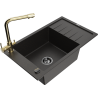 Mexen Elias chiuvetă de bucătărie din granit cu o cuvă, scurgător și baterie de bucătărie Duero, negru/auriu metalic
