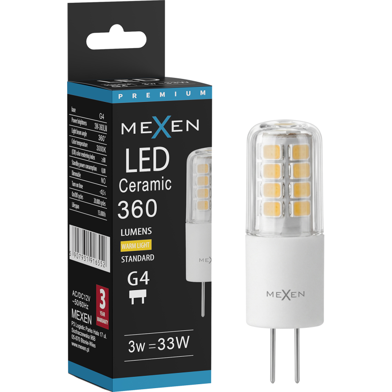 Mexen Oris Bec LED G4, 3W, Cald - 3000K, 360 lm - L115-G4-0330-01
