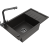 Mexen Elias chiuvetă de bucătărie din granit cu o cuvă, cu scurgător și baterie de bucătărie Duero, negru/auriu metalic