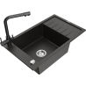 Mexen Elias chiuvetă de granit cu o cuvă și scurgător, cu baterie de bucătărie Duero, negru/auriu metalizat