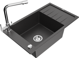 Mexen Elias chiuvetă de granit cu 1 compartiment, cu scurgător și baterie de bucătărie Duero, negru punctat - 6511-76-671600-00