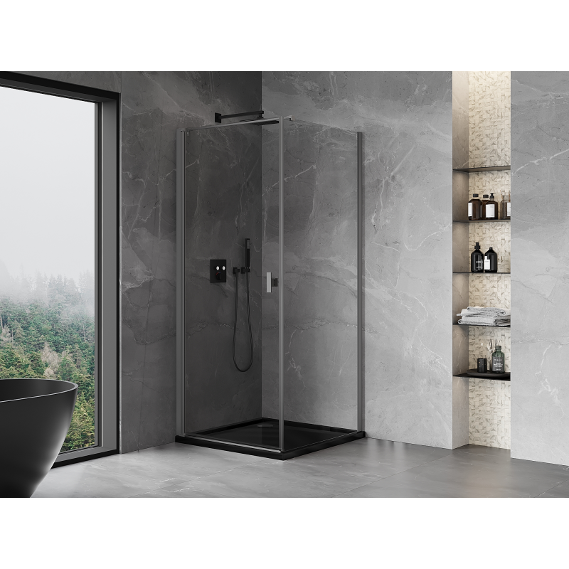 Mexen Mist-B cabina de duș batantă 80 x 80 cm, transparentă, gun metal - 8A2T-080-080-95-00