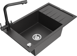 Mexen Elias chiuvetă din granit cu 1 compartiment cu scurgător și baterie de bucătărie Duero, negru pătat