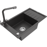 Mexen Elias chiuvetă din granit cu 1 cuvă și scurgător și baterie de bucătărie Duero, negru cu stropi - 6511-76-671600-76