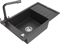 Mexen Elias egykamrás gránit mosogató csepegtetővel és Duero konyhai csapteleppel, fekete foltos - 6511-76-671600-76