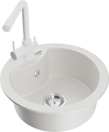 Mexen Diego gránit mosogató 1-medencés konyhai csapteleppel Duero, fehér - 6512-20-671600-20