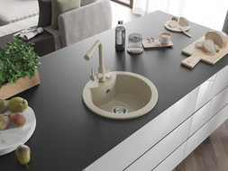 Mexen Diego chiuvetă de granit cu 1 compartiment cu baterie de bucătărie Duero, bej - 6512-69-671600-69