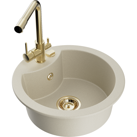 Mexen Diego chiuvetă de granit cu 1 compartiment cu baterie de bucătărie Duero, bej - 6512-69-671600-50