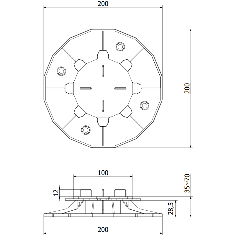 Mexen UniC állítható terasz tartókonzol 35-70 mm lapokhoz - C9902-035-070