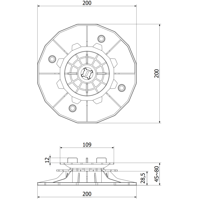 Mexen UniC suport terasă reglabil autonivelant pentru plăci 45-80 mm - C9903-045-080