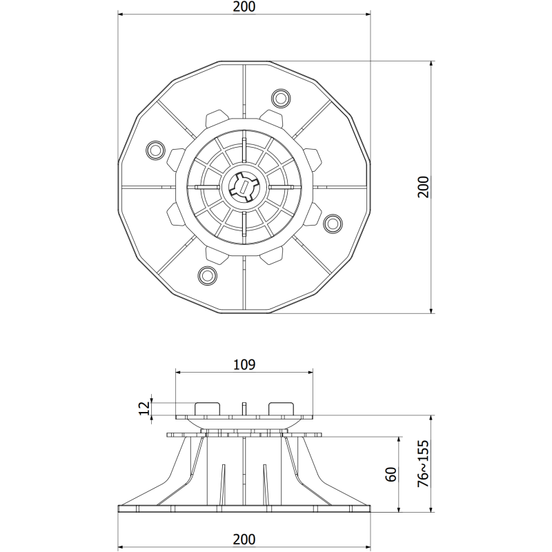 Mexen UniC önszintező, állítható terasztartó a 76-155 mm-es lapokhoz - C9903-076-155