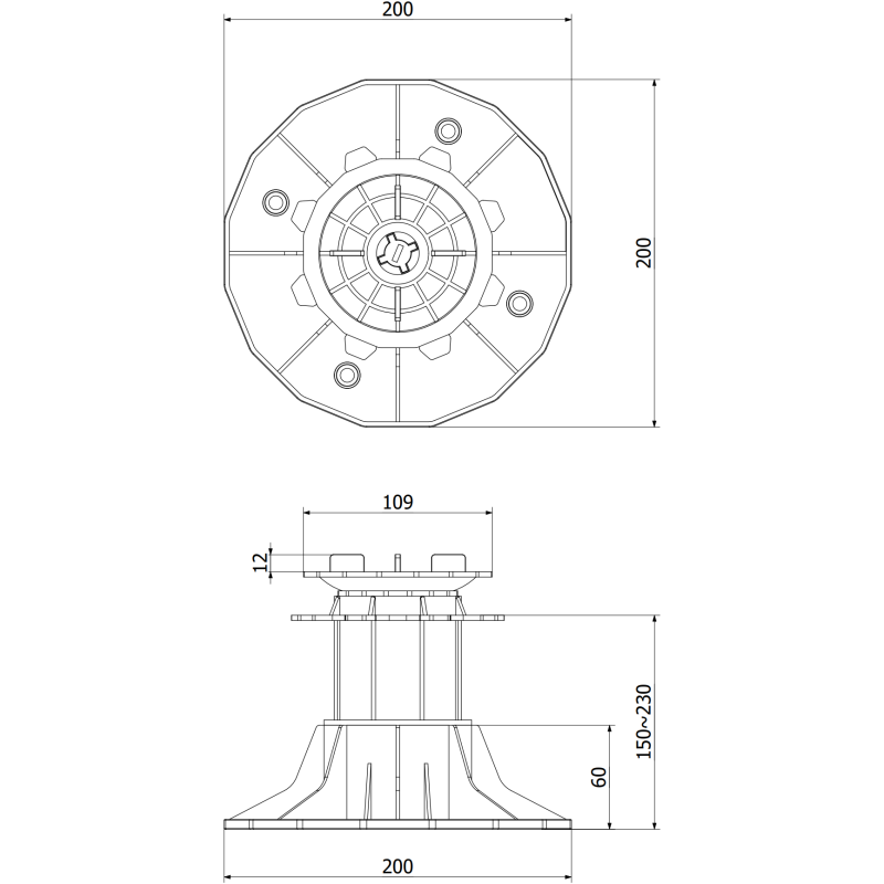 Mexen UniC suport terasă reglabil auto-nivelant sub plăci 150-230 mm - C9903-150-230