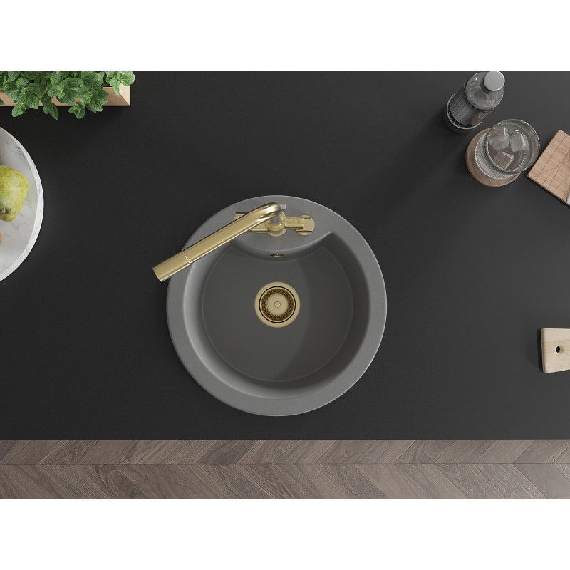 Mexen Diego egykamrás gránit mosogató Duero konyhai csappal, szürke - 6512-71-671600-50