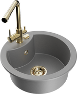 Mexen Diego egykamrás gránit mosogató Duero konyhai csappal, szürke - 6512-71-671600-50