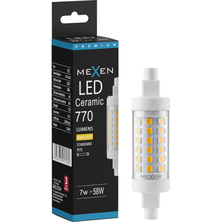 Mexen Vega R7S fényerő-szabályozható LED izzó, 7W, Meleg - 3000K, 770 lm - L125-R7S-0730-01