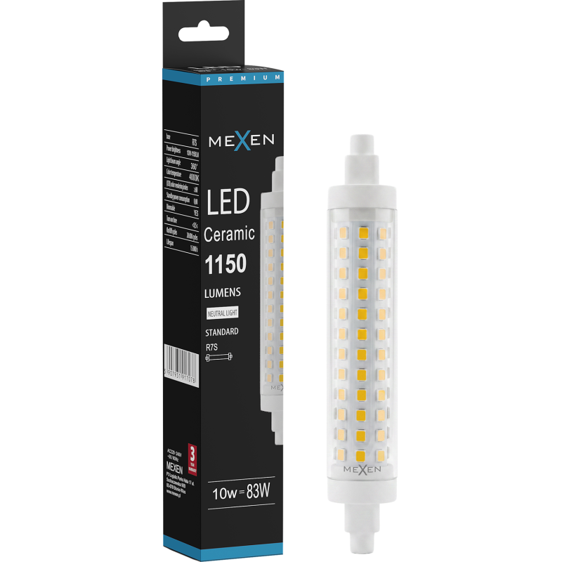 Mexen Vega Bec LED reglabil R7S, 10W, Neutră - 4000K, 1150 lm - L125-R7S-1040-02
