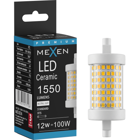 Mexen Vega Bec LED reglabilă R7S, 12W, Neutru - 4000K, 1550 lm - L125-R7S-1240-01