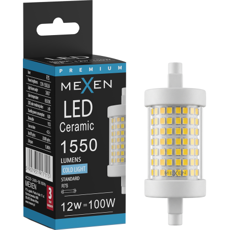 Mexen Vega Bec LED dimabil R7S, 12W, Rece - 6500K, 1550 lm - L125-R7S-1265-01
