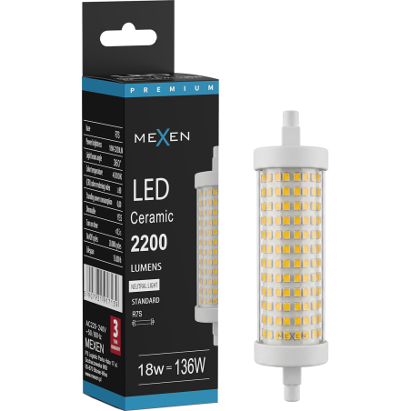 Mexen Vega Dimmelhető LED izzó R7S, 18W, Semleges - 4000K, 2200 lm - L125-R7S-1840-02
