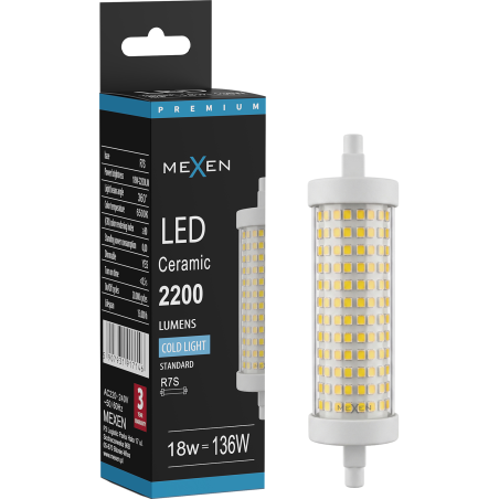 Mexen Vega Dimmelhető R7S LED izzó, 18W, Hideg - 6500K, 2200 lm - L125-R7S-1865-02